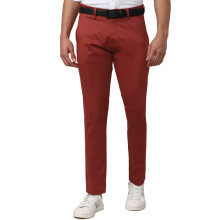 Heren Maroon Effen Carrot Fit Casual Broeken