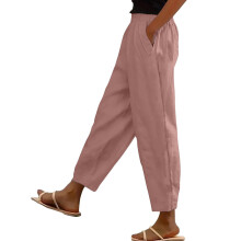 Womens Lightweight Pants Casual Beach Trousers Loose-Pink S