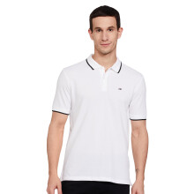 Peter England Herre Snug Fit Solid Polo T-Shirt Med Farvet Krave Tipping| Bomuldsrig| Premium Pique Væv Hvid