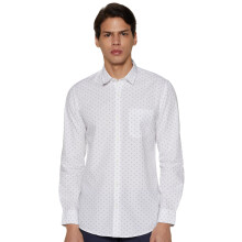 Peter England Ανδρικό Casual Πουκάμισο Slim Fit με Δίχρωμο Σχέδιο | 100% Βαμβάκι, Λευκό, 38