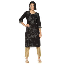 Rangriti Women'S Rayon Printed Straight Kurtas (Fstvesntls20319Aw24Blk_Black