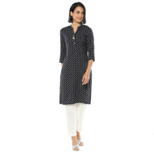 Rangriti Women'S Viscose Blend Printed Straight Kurtas (Rngrtizna20195Aw24Nvyblu_Navy Blue