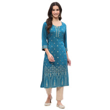 Rangriti Women'S Blue Viscose Printed Straight Kurta_38