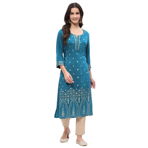 Rangriti Women'S Blue Viscose Printed Straight Kurta_38
