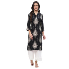 Rangriti Women'S Rayon Printed Straight Kurtas (Rngrtizna21062Aw24Blk_Black