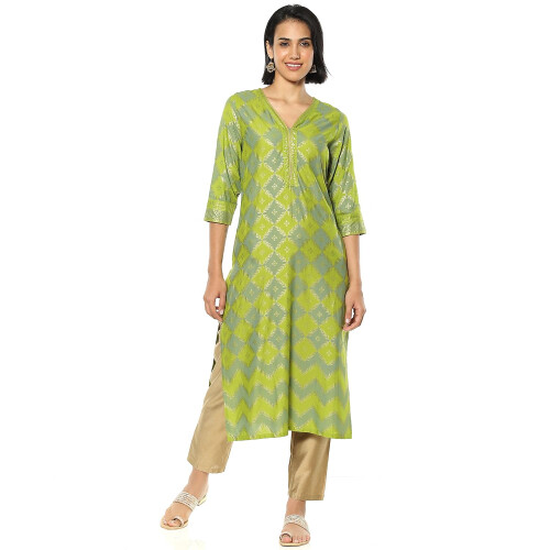 Rangriti Women'S Green Rayon Printed Straight Kurta_42