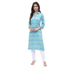 Rangriti Women'S Cotton Blend Printed Straight Kurtas (Wrkwr20027Aw24Blu_Blue