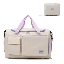 Foldable Waterproof Travel Duffel Bag with Shoe Compartment Dry Wet Separation Gym Bag for Women White Purple