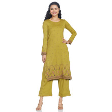 Rangriti Women Olive Green Acrylic Straight Kurta Set_32