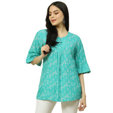 Rangriti Top Impreso de Viscosa para Mujer (Rmmindieto18239_Verdec_3Xl)