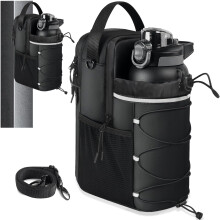 Magnetic Gym Bag with Shoulder Strap, 64oz Bottle Holder, Waterproof Oxford Fitness Pouch for Travel