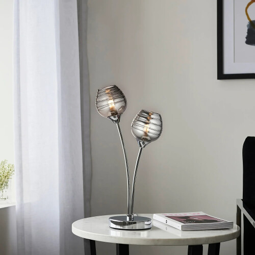 Marple 2 Light 43cm Table Lamp Smoked Glass Shades 2