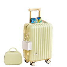 24 Inch Yellow Hardshell Luggage with Dual USB Ports, 360 Silent Wheels, Lock, Unisex Spinner Suitcase