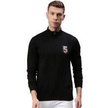 Onn Heren Solid Soft Katoenen Moderne Fit Hi-Neck Half Zip Sweatshirt Met Kangaroozakken Zwart