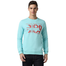 Heren blauwe print ronde hals sweatshirt
