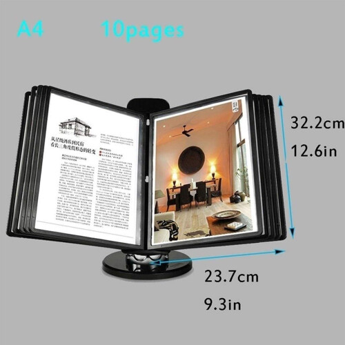 Desk Reference Organizer with 360 Rotation, Adjustable Flip Display Folder 10 Pages, Durable Metal Frame, Black 1