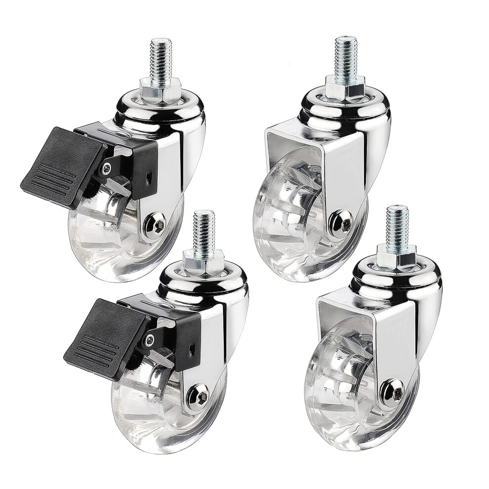 Set Of 4 2 Inch Threaded Stem Caster Wheels M10x15mm, Lockable Brake Swivel Casters For Furniture 9073542906957