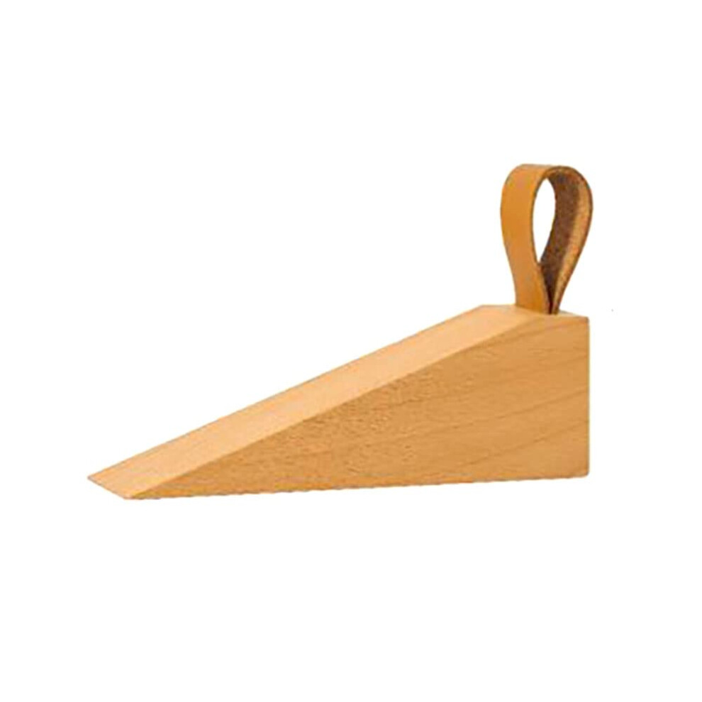 Wooden Door Stopper Beech Door Wedge with Leather Hanging Loop Heavy Duty Baby Finger Protection AS
