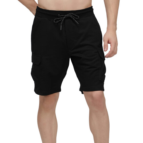 Herre Bomuldsblandede Sorte Bermuda Shorts Med 6 Lommer