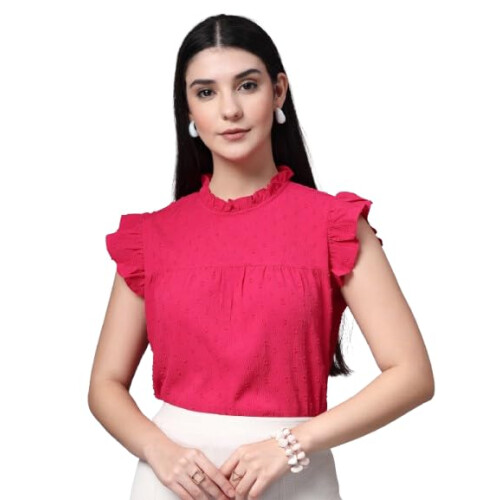 Style Quotient Dames Roze Swiss Dot Top