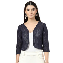 Style Quotient Dames Katoenen Navy Kanten Zelfontwerp Shrug