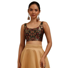 Soch Dames Zwarte Tussar Bloemenprint Gewatteerde Blouse Met Zari Weving