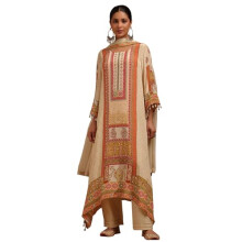 Soch Womens Cream Crepe Ethnic Motifs Suit Set With Mirror Work