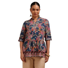 Soch Vrouwen Blauwe 100% Katoenen Botanische Print Tuniek