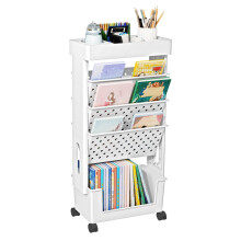 5 Tier Rolling Utility Cart with Lockable Wheels, MultiFunctional Storage Organizer for Home Office Kitchen, White