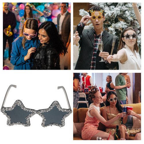 Zwarte Plastic Ster Zonnebril Party Accessoire Trendy Frameless 2
