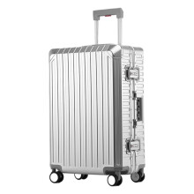 28 Inch Aluminum Magnesium Alloy Carry On Suitcase, Zipperless Hard Shell with Dual TSA Locks and Silent 360 Spinner Wheels (Silver)