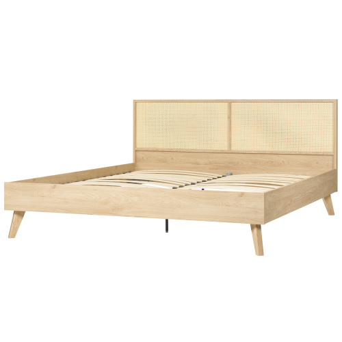 Beliani Bed Rattan MONPAZIER 180 x 200 cm (EU Super King) Light Brown 2
