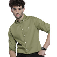 The Indian Garage Co Πράσινο Slim Fit Κοντό Γιακά Ρούχο με Ραφές Μακρύ Μανίκι
