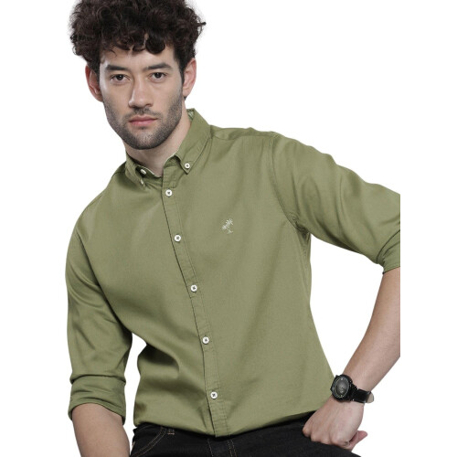The Indian Garage Co Πράσινο Slim Fit Κοντό Γιακά Ρούχο με Ραφές Μακρύ Μανίκι