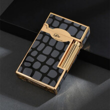 Classic Refillable Butane Lighter with Adjustable Soft Flame, Retro Click Ignition, Gift Box (Stone Spot Black)