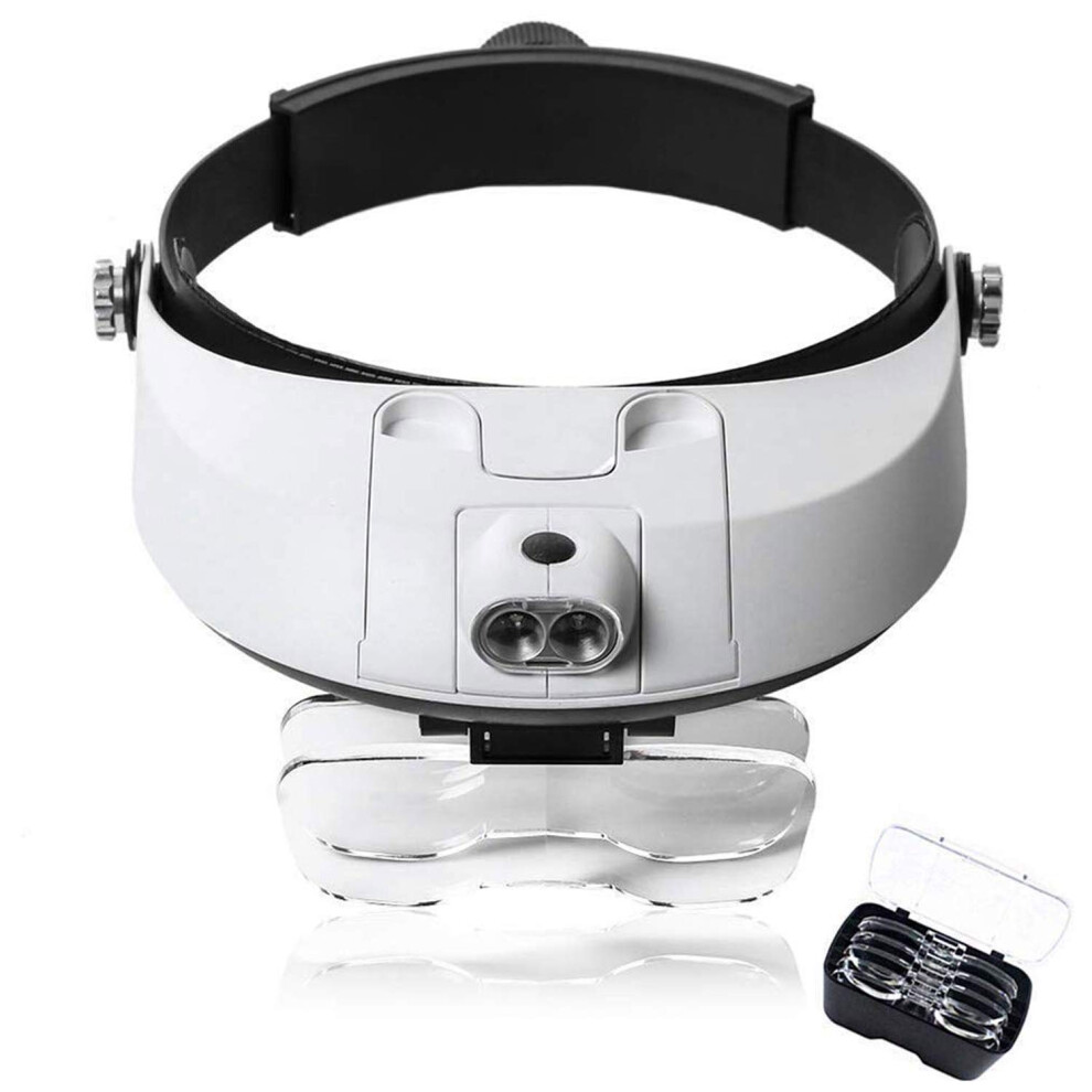 Head Mount Magnifier with LED Light and 5 Lenses, Hands Magnifying Glass for Crafts and Reading