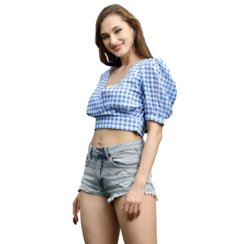 Sera Dames Geruite Top 0 (La4022_Blauwe Small)