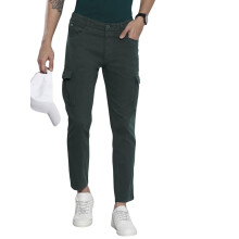 The Indian Garage Co Heren Slim Fit Zwarte Mid-Rise Stretch Cargos