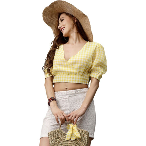Sera Dames Geruite 0 Shirt (La4022_Geel Medium)