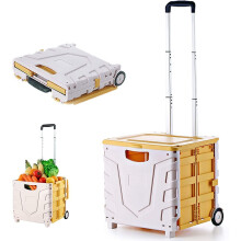 Foldable Utility Cart with Telescopic Handle, Large Capacity Rolling Storage Crate for Groceries and Travel