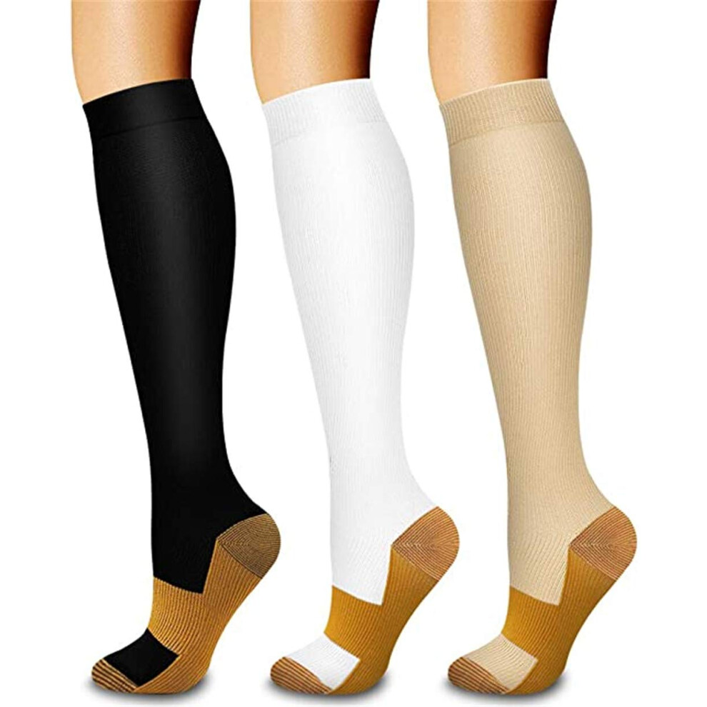 3 Pack Copper Compression Socks for Circulation Women and Men, Graduated Support for Running Travel Nurses