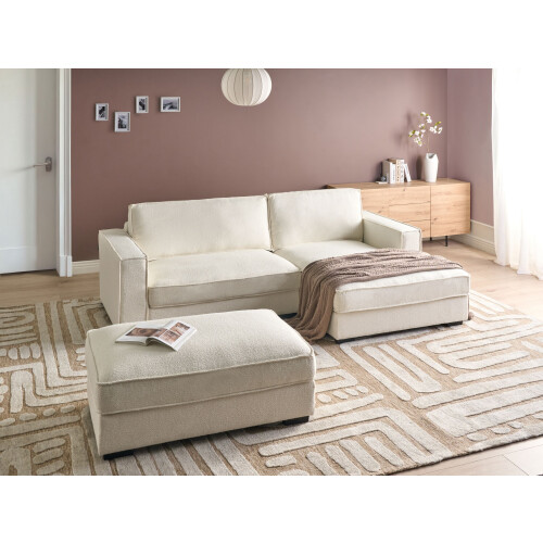 Beliani Corner Sofa RENDERS with Ottoman Boucle Off-White Left Hand 1