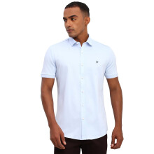 Allen Solly Ανδρικό Μπλε Slim Μονόχρωμο Μισό Μανίκι Casual Πουκάμισα