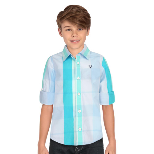 Allen Solly Αγόρια Μπλε Slim Fit Καρό Πουκάμισο