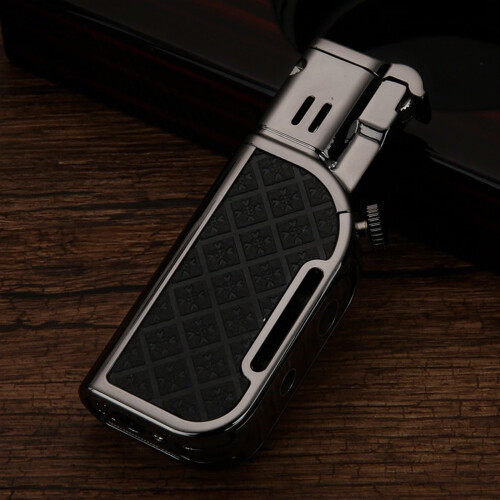 Butane Torch Lighter Dual Flame Windproof Refillable Metal Lighter with Visible Fuel Window Adjustable Flame