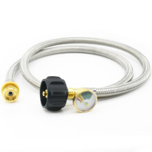 8FT Stainless Steel Braided Propane Hose Adapter with Gauge, 1lb to 20lb Tank for Grill and Heater