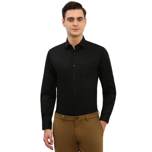 Allen Solly Ανδρικό Μαύρο Slim Fit Σατέν Πουκάμισο με Μακριά Μανίκια