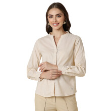 Allen Solly Dames Beigekleurige Textuur Lange Mouwen Shirt