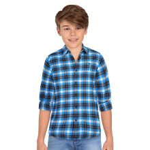 Jongens Blauw Slim Fit Geruite Casual Shirt