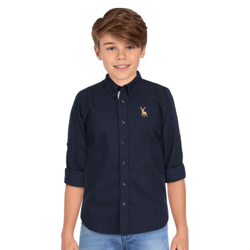 Παιδικό Μαύρο Slim Fit Κοντομάνικο Πουκάμισο